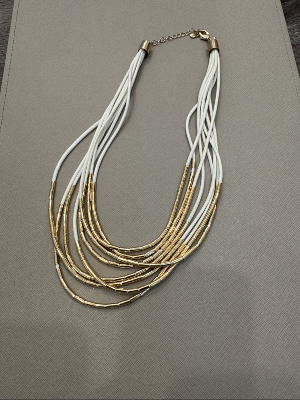 LOFT White Cord Multi-Strand Necklace with Gold Beads